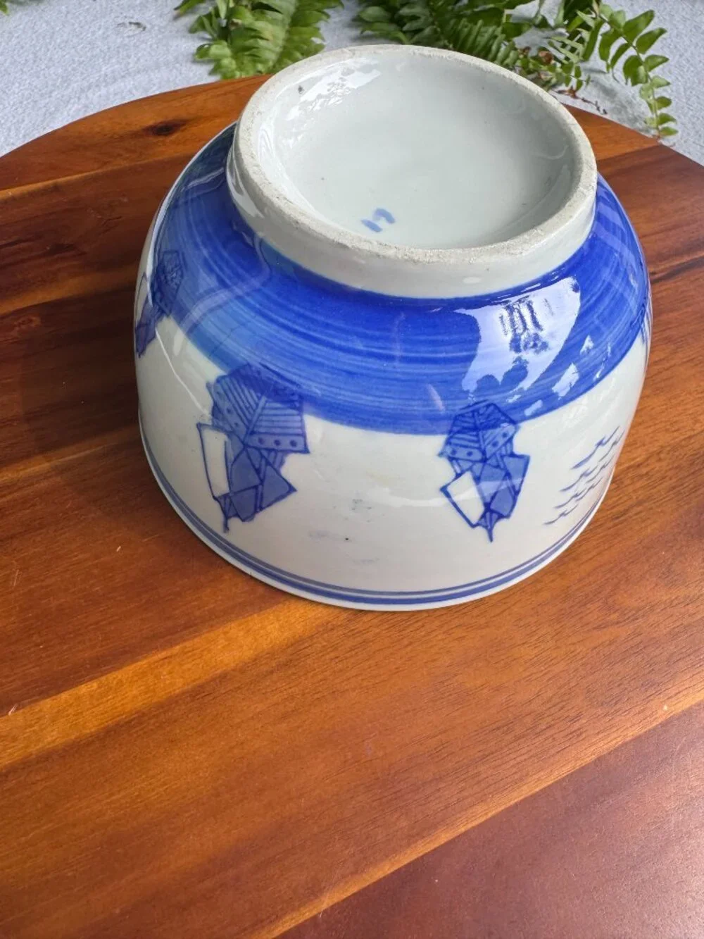 Vintage Delft Blue and White Windmill and Ship Ceramic Bowl